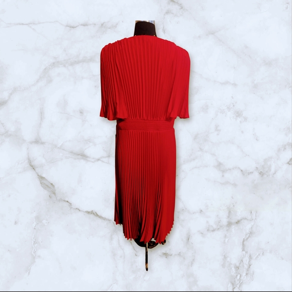 Express Red Pleated Midi Sundress V-Neck - Picture 8 of 11